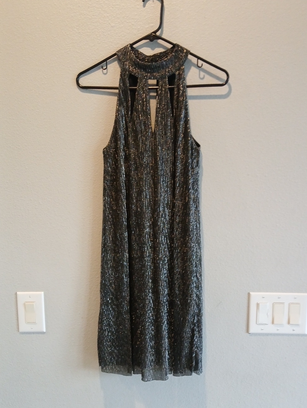 HYFVE Metallic Silver Halter Mini Dress Small Party